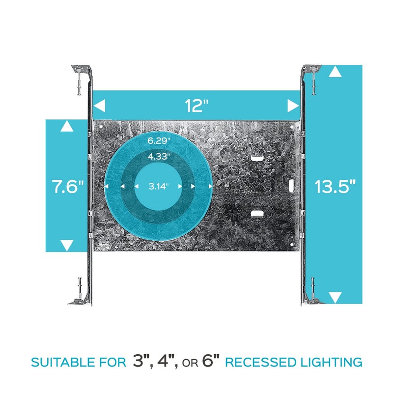 Luxrite New Construction Mounting Plate, 3-4-6 Inch LED Recessed Lighting Kits, Extendable Hanger Bars, ETL Listed - Shallow Recessed Light Housing (4 Pack) - Image 3